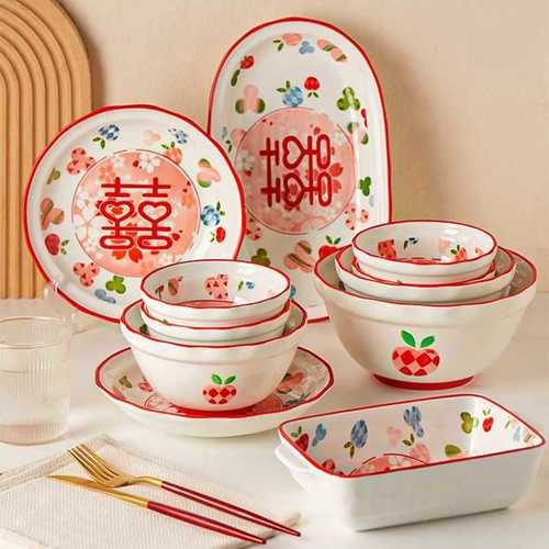 Wedding tableware set, gift box, ceramic bowl and chopsticks, wedding gift for newlyweds, dish set for home use, for besties