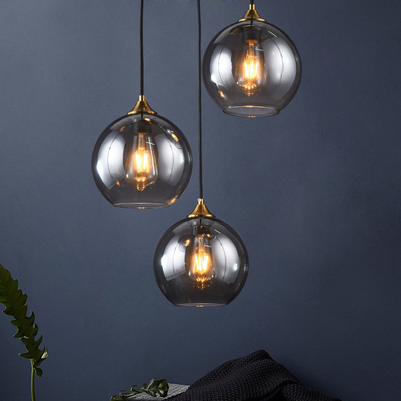 Nordic Bedroom Bedside Small Pendant Light, Post-Modern Minimalist Dining Room Bar Counter Light Luxury Ins-Style Internet Celebrity Glass Ball Pendant Light