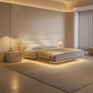 Horizon Suspended Fabric Bed Designer Modern Simple High-End Master Bedroom Cream Style Large Flat Frosted Fabric Bed