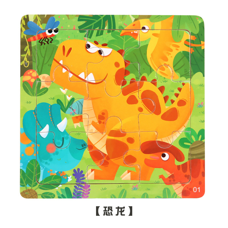 Weiweihu Cross-border 9 piezas de rompecabezas de dibujos animados de animales rompecabezas jardín de infantes aprendizaje cognitivo educación temprana para niños juguetes de madera