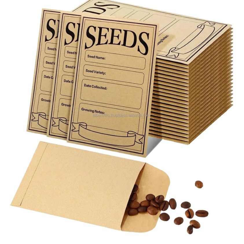 Mini pequeña bolsa de sobre autoadhesiva de semillas, conjunto de sobres de papel kraft grueso colorido de exportación, bolsa de cinta de saliva marrón