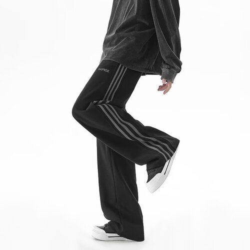 Spring Autumn Men's Trendy Three-Bar Straight Leg Warm Fleece Casual Pants Youth Thick Warm Keeping Sports Sweatpants