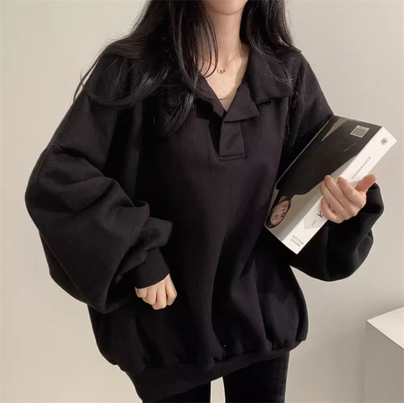 bf慵懒风Polo翻领长袖卫衣女秋装韩版百搭宽松大码薄款外套上衣|undefined