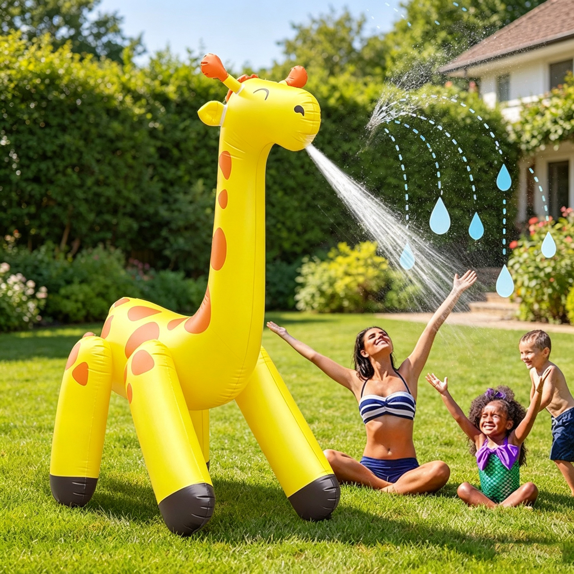 Factory direct stock of 2.2-meter inflatable giraffe water sprinkler for outdoor grass play and children's water play, PVC dinosaur water sprayer.