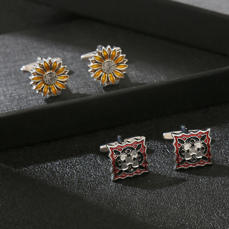 new square diamond crystal cufflinks sunflower sunflower men's shirt cuf_voghion.com
