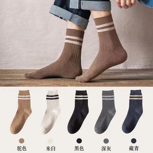 Socks men's mid-calf length autumn and winter men's sweat-absorbent breathable stockings striped men's socks wholesale