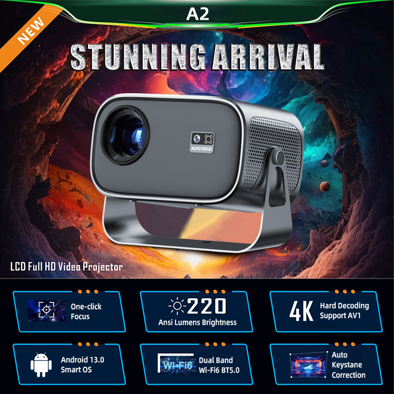 Cross-border A2 Projector Android 4K HD Electric Focus 1 16 Large Memory Wireless Same Screen Home Outdoor Projection