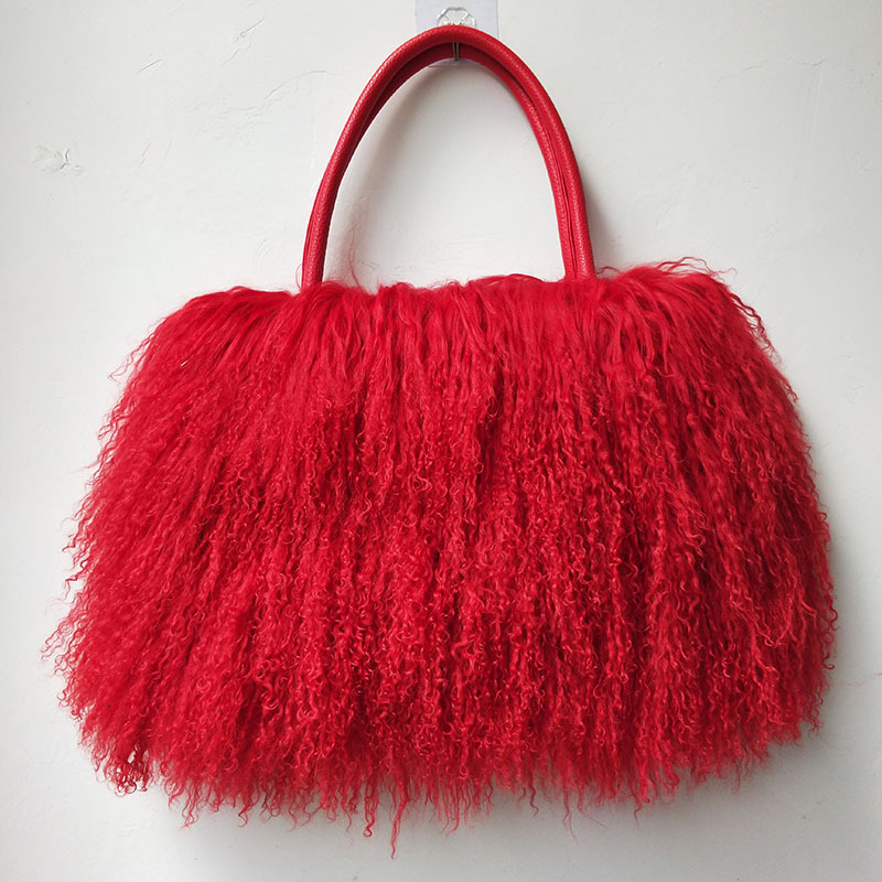 Women's 100% Real Mongolian Lamb Sheep Fur Bag Single Shoulder
