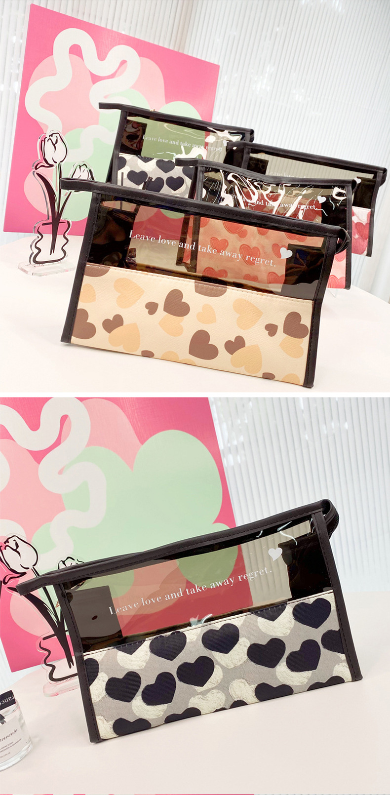 Simple and large-capacity mesh makeup bag, transparent pvc storage bag for cosmetics and toiletries undefined