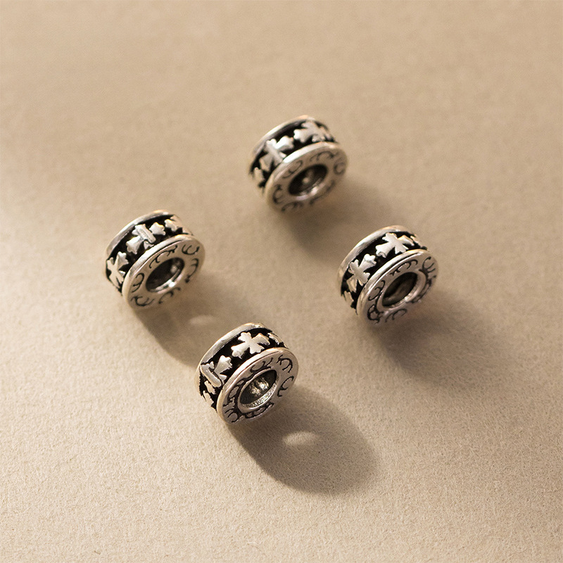 S925 Silver Pattern Flat Beads Old Separated Beads diy Bracelet Accessories Retro Loose Beads Handmade Bracelet Braided Rope Accessories