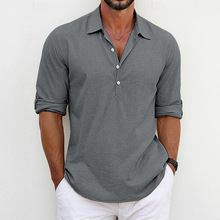 欧美半袖男衬衫夏外贸跨境亚马逊纯色翻领欧码商务休闲翻领开衫男