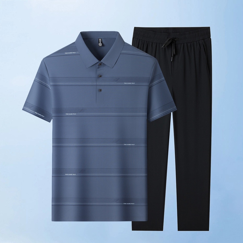 Dad's Suit Men's Ice Silk Short-Sleeved T-Shirt Summer New Style Middle-Aged and Elderly Men's Polo Shirt Father's Day Top Dad's Suit Men's Ice Silk Short-Sleeved T-Shirt Summer New Style Middle-Aged and Elderly Men's Polo Shirt Father's Day Top