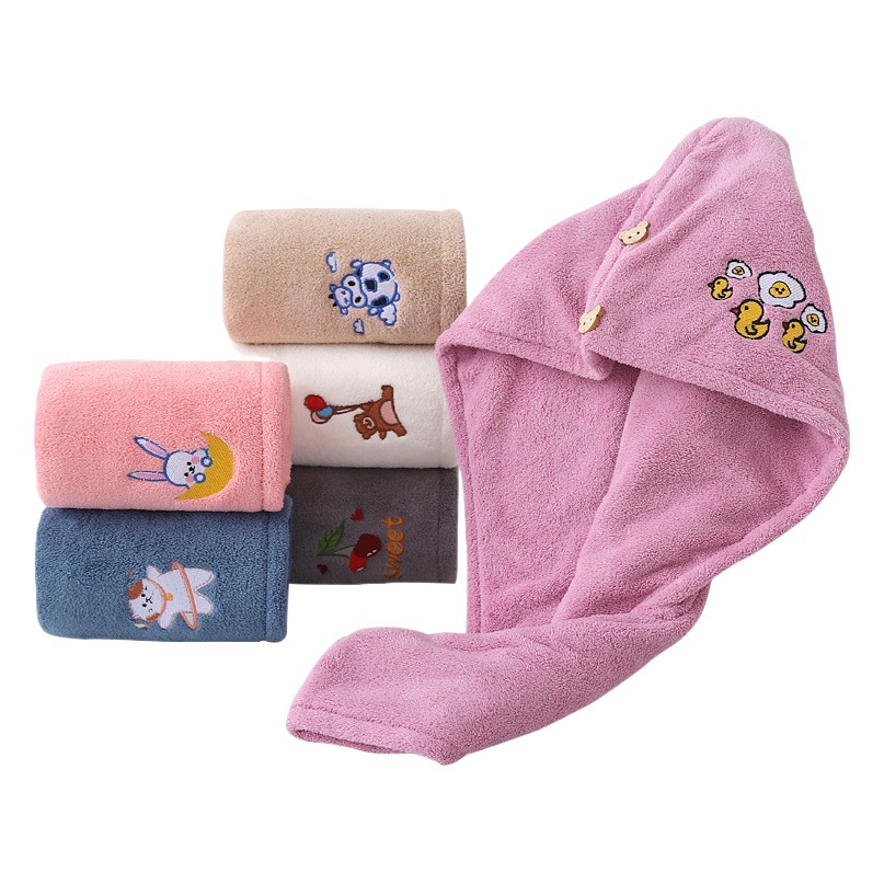 Gorro de pelo seco, doble capa de terciopelo de coral, color de costura, súper absorbente, de secado rápido, lindo sombrero de ducha Baotou, toalla de pelo seco para mujer