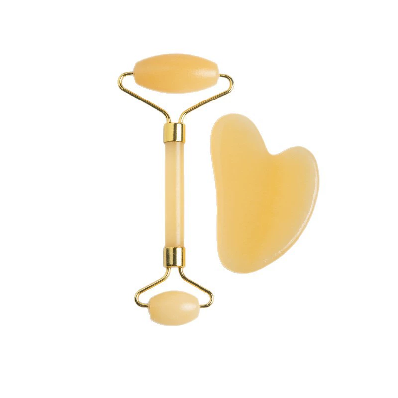Jade face massager set, double‑head rolling roller and gua sha scraper, cosmetic kit