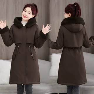 跨境加绒派克服女中长款2025新款冬季加厚保暖棉服外套大码装棉袄