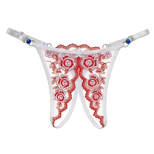 Jacquard style palace style underwear for women, sexy open crotch, beautiful buttocks, embroidery, adjustable diamond-embellished temptation T-string pants 2262