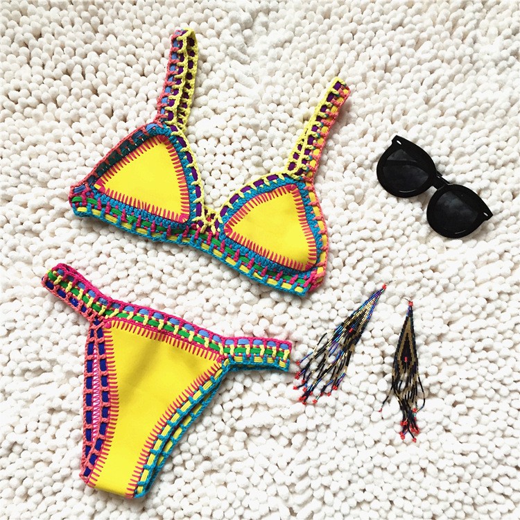 New European and American Chloroprene Rubber Bikini Swimwear Beach Swimming Suit Women's Hand-Woven One-Piece Swimsuit 
