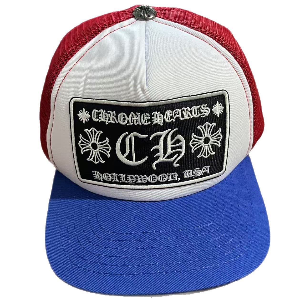 Sombrero para el sol CH Cro de verano para parejas nuevas de moda americana, sombrero de hip-hop de ala plana bordado a la moda ~ sombrero de malla de béisbol