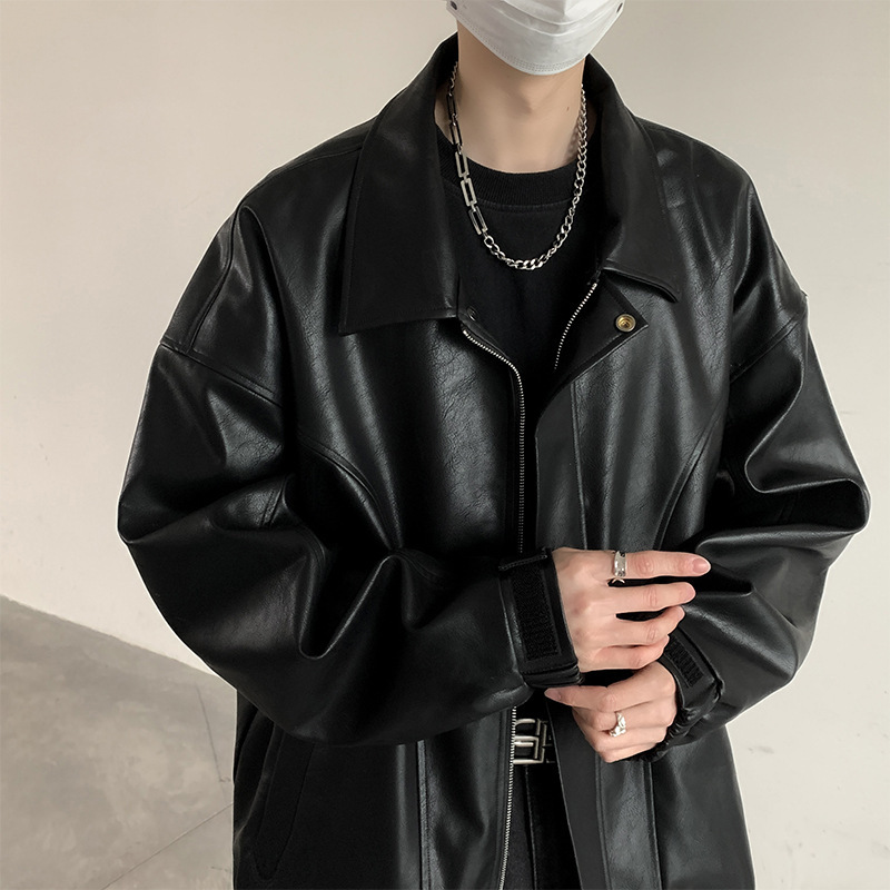2025 Spring and Autumn Leather Jacket Men's Pu Dustproof Trendy Loose Basic Hong Kong Style Loose Leather Motorcycle Jacket Men's Jacket 2025 Spring and Autumn Leather Jacket Men's Pu Dustproof Trendy Loose Basic Hong Kong Style Loose Leather Motorcycle Jacket Men's Jacket