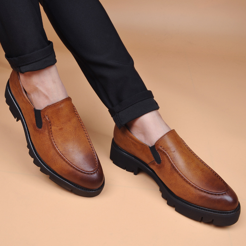 Men's Leather Formal Slip-on Shoes Retro Pointed Toe Wedding_voghion.com