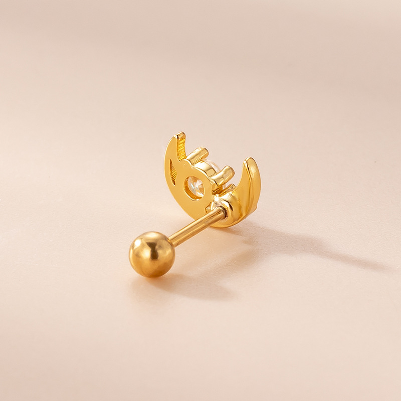 Colorful Zircon Moon Double-Headed Screw Ear Bone Stud Thin Rod Stainless Steel Piercing Earrings Fa