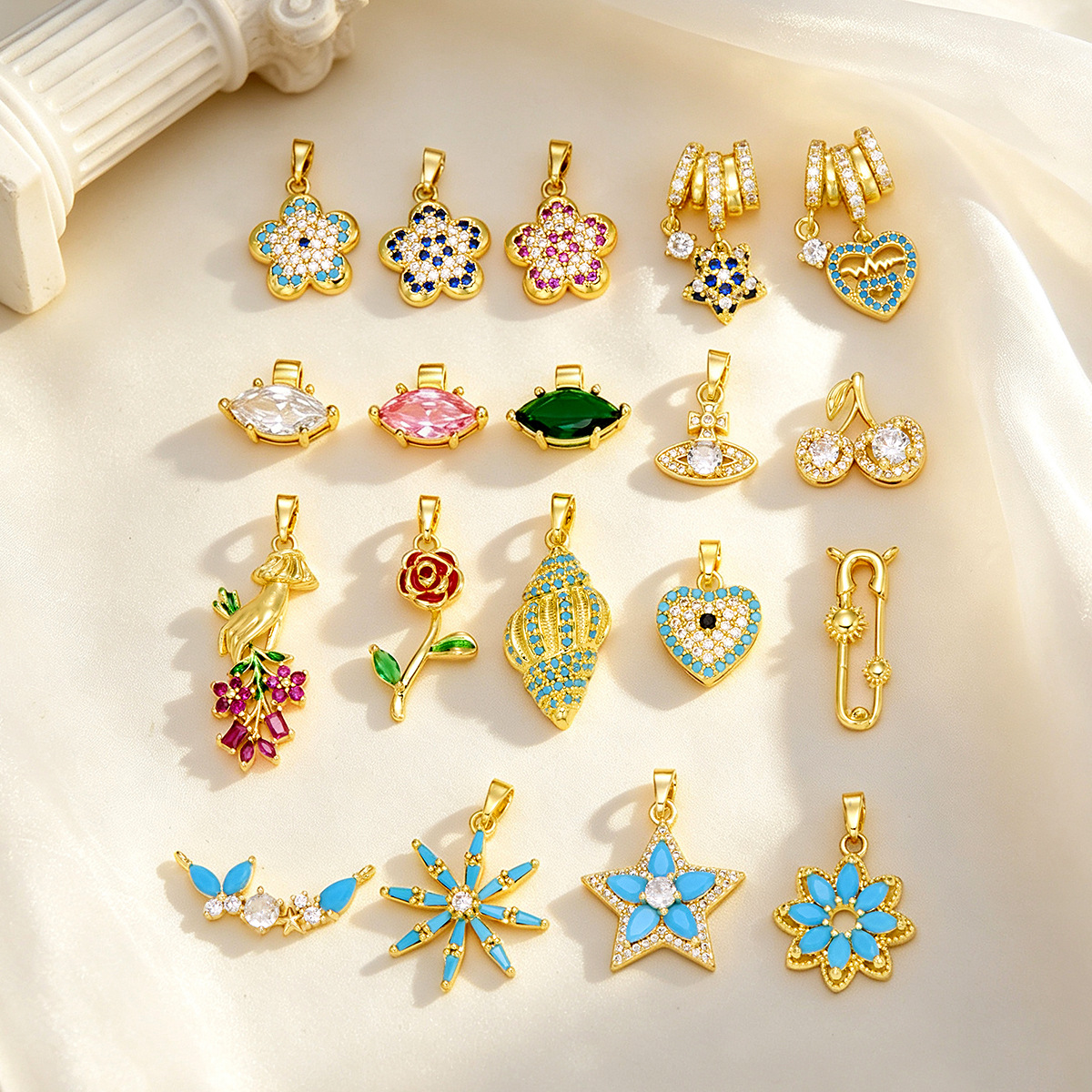 18K gold-plated zircon multi-layer multi-accessory zircon eight-pointed star irregular DIY necklace pendant accessory