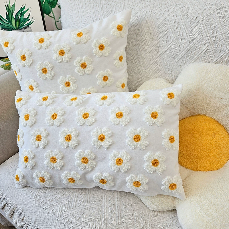 Fresh pillow, cream square small pillowcase solar-powered for bed, flowered