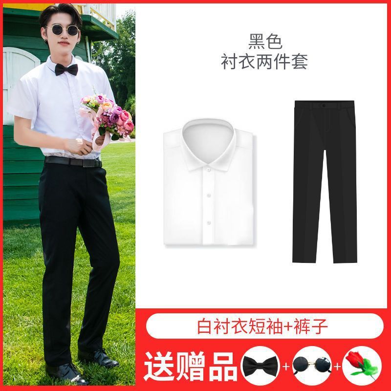 連れ合い服男兄弟団装夏シャツズボン新郎結婚ドレス馬甲三点セットスーツセット|undefined