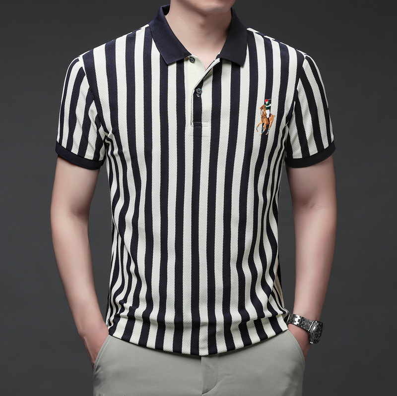 Summer Popular Cross-Border Export Wholesale High-Quality Embroidered Polo Shirts Men's Short-Sleeved Tops Loose Middle-Aged and Young Clothing