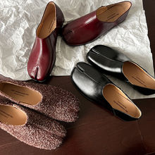 时尚个性分趾鞋质感十足牛皮小皮鞋2025春季平底全真皮深口单鞋女
