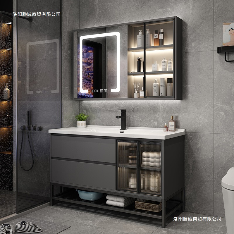 Simple Modern Light Luxury Smart Bathroom Cabinet Combination Bathroom Ceramic Integrated Washbasin Washbasin Mirror Cabinet Simple Modern Light Luxury Smart Bathroom Cabinet Combination Bathroom Ceramic Integrated Washbasin Washbasin Mirror Cabinet