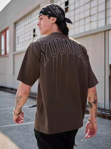 Men's Summer Short Sleeve T-Shirt, Loose Fit, 240g, Cotton Crew Neck, Casual, Fitness, Running, Sports Short Sleeve T-Shirt for Men