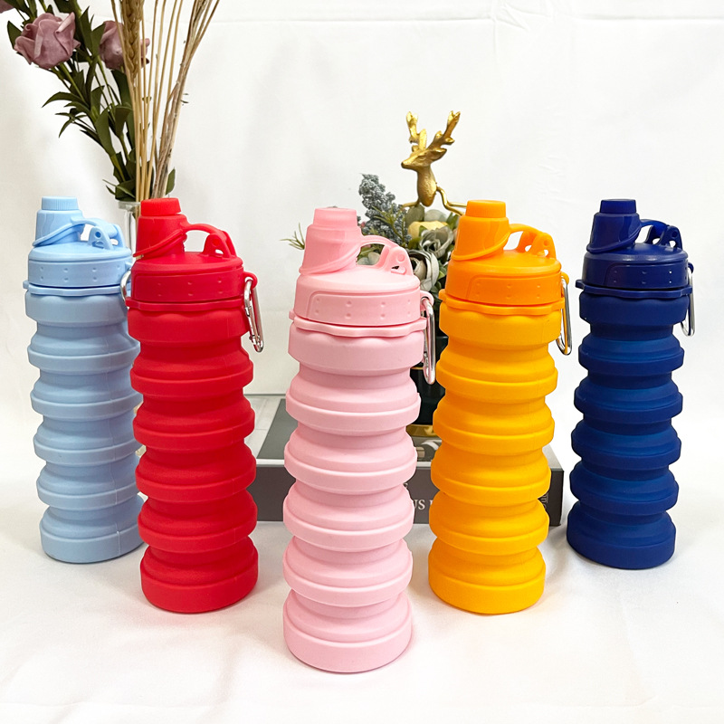 Taza de agua plegable de silicona, retráctil, para deportes al aire libre y viajes, suministro al por mayor
