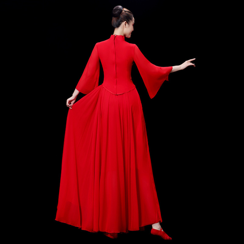 开场舞演出服女新款飘逸中国风长裙交谊舞古筝大摆裙舞蹈服装成人|undefined