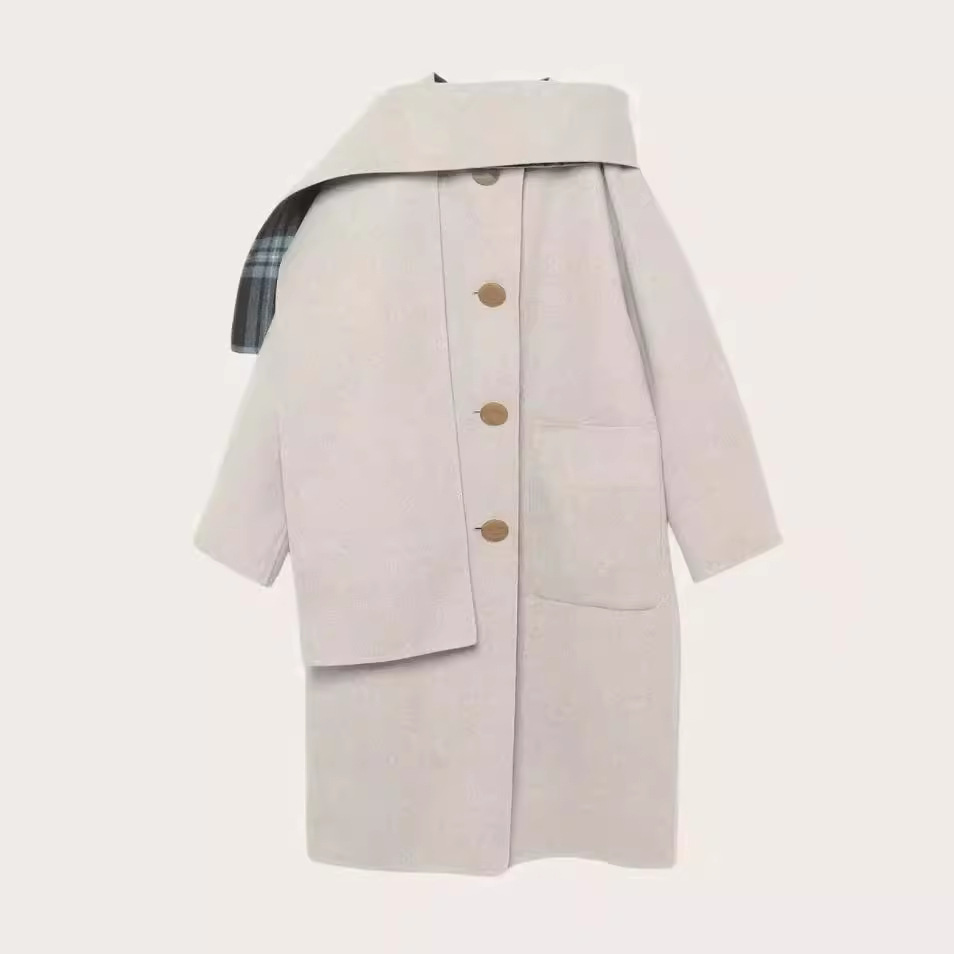 New Western Empress Dowager Vintage Plaid Color-blocking Double-sided Wool Coat Loose Cocoon Scarf Mid-length Coat for Women