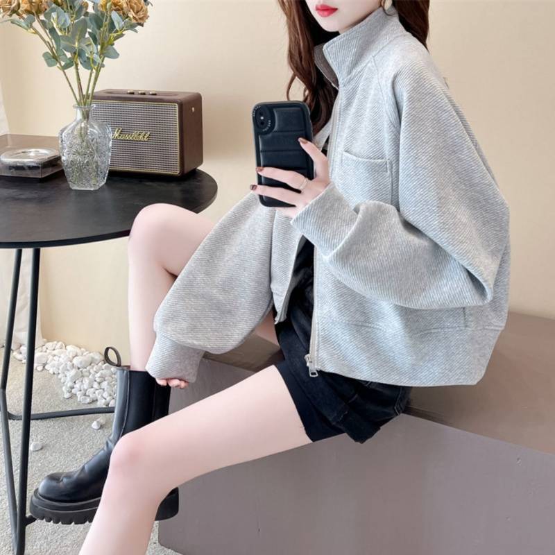 休闲百搭立领卫衣女慵懒风宽松2025新款chic设计感上衣春秋外套潮|undefined