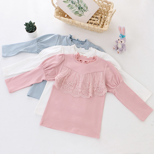 New children's clothing girls' bottoming shirt puff sleeve T-shirt Korean style tops for baby girls and middle children