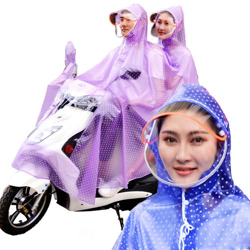 Electric motorcycle double raincoat, thickened double brim mask, waterproof PVC transparent raincoat for men and women on behalf of