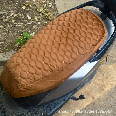 Electric car cushion – Autumn and winter warm padded seat - brown-thickened-flannel-large-size-flat-length-61-65cm
