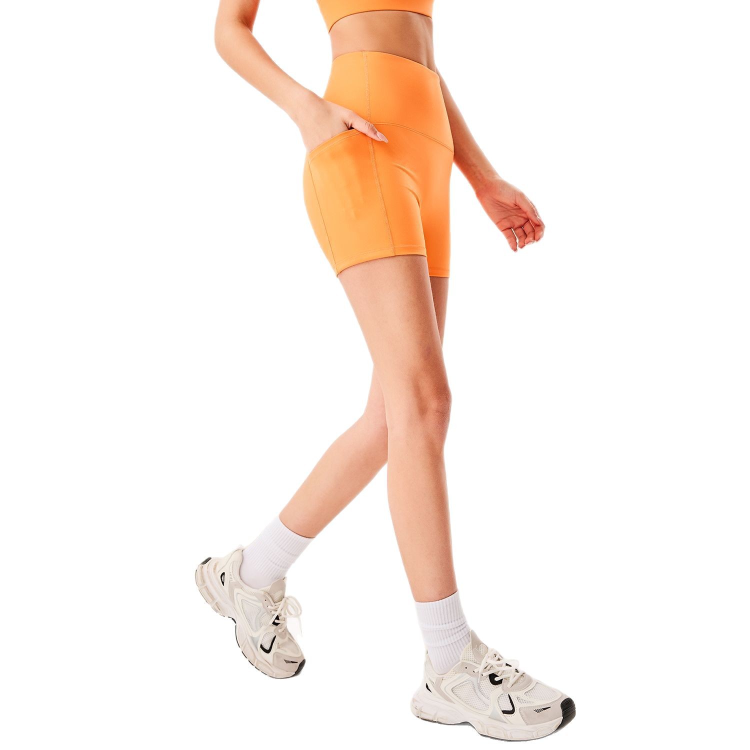Nuevo color macarón secado rápido desnudo pantalones cortos de fitness ajustados de cintura alta pantalones cortos deportivos para elevar las caderas para correr pantalones cortos