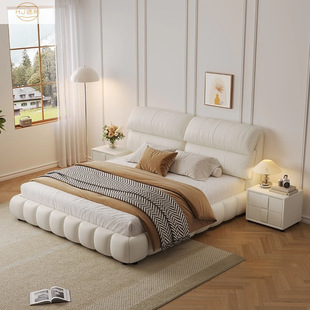 Bedroom Home Elephant Ear Bed Modern Simple Double Bed Light Luxury Modern Master Bedroom Soft Bag Low Box Leather Art Bed