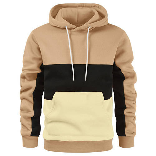 New Autumn/Winter Men's Fashion Color Block Hooded Sweatshirt, Hot Selling Western Men's Striped Hooded Sweatshirt