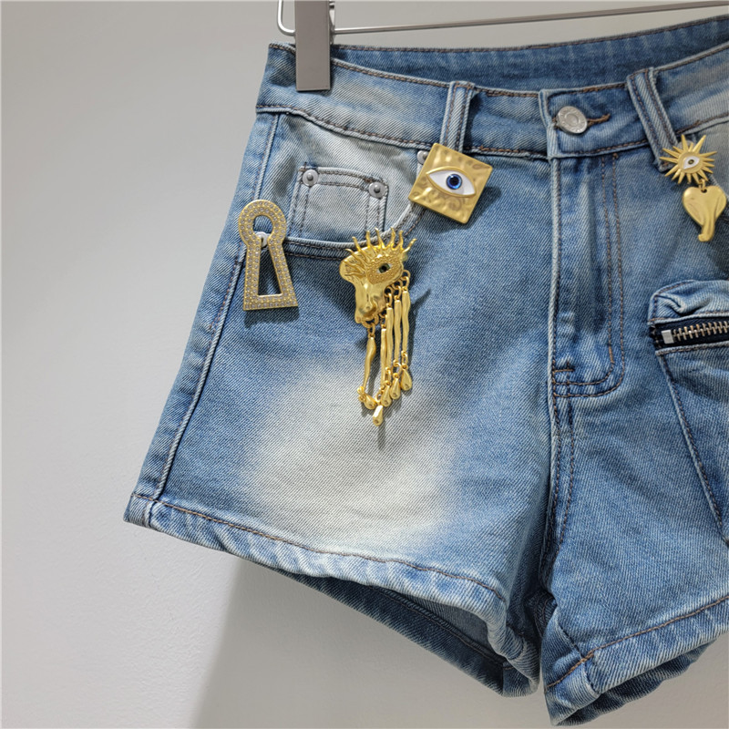 Shorts de Mezclilla Estilo Cargo con Bolsillos Grandes para Mujer en Denim de Poliéster