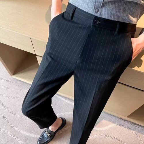 Spring and Autumn Halter 9/10 Men's Pants Trendy Sheer Suit Pants Slim Fit Small Leg Men's Casual Western Trousers