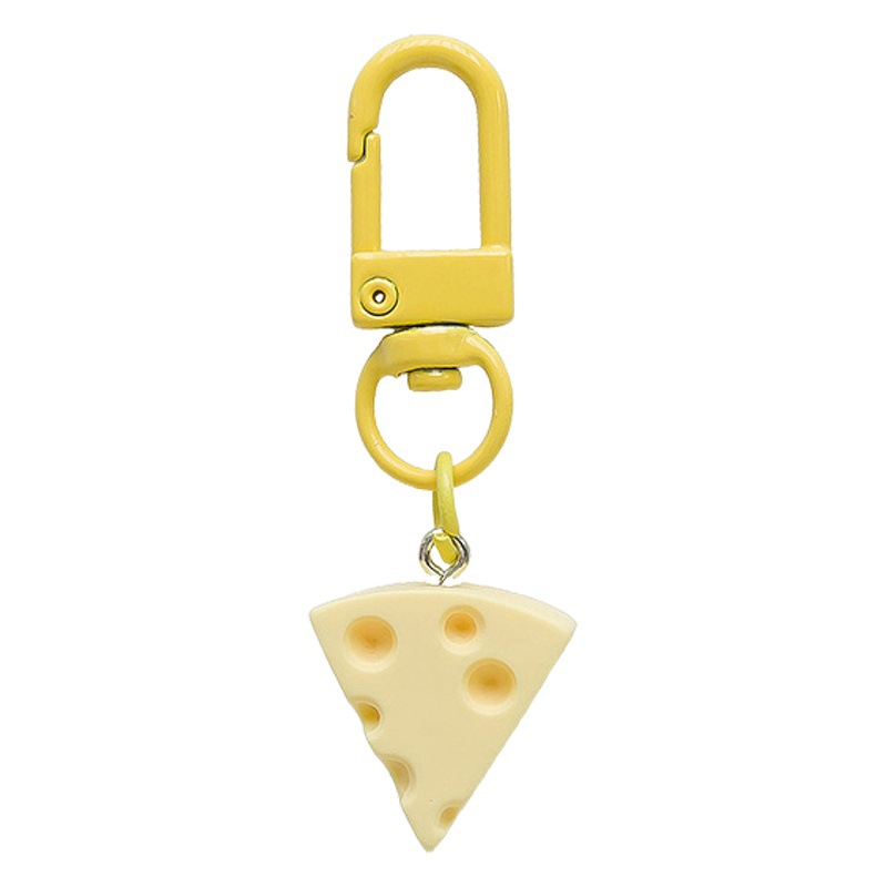 Lindo queso llavero leche queso amarillo bloque joyería colgante estudiante chica corazón dulce simulación comida y juego colgante