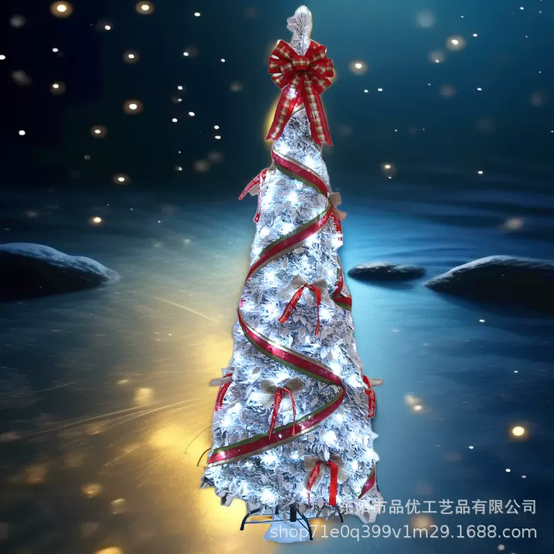 跨境圣诞树1.8米PVC伸缩白色落雪带饰品装饰树套餐LED灯光发光树