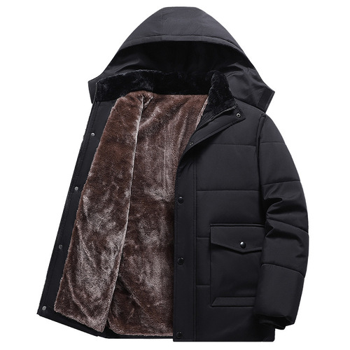 Winter plus velvet thickened men's cotton coat men's hooded jacket versatile casual mid-length cotton warm cotton coat