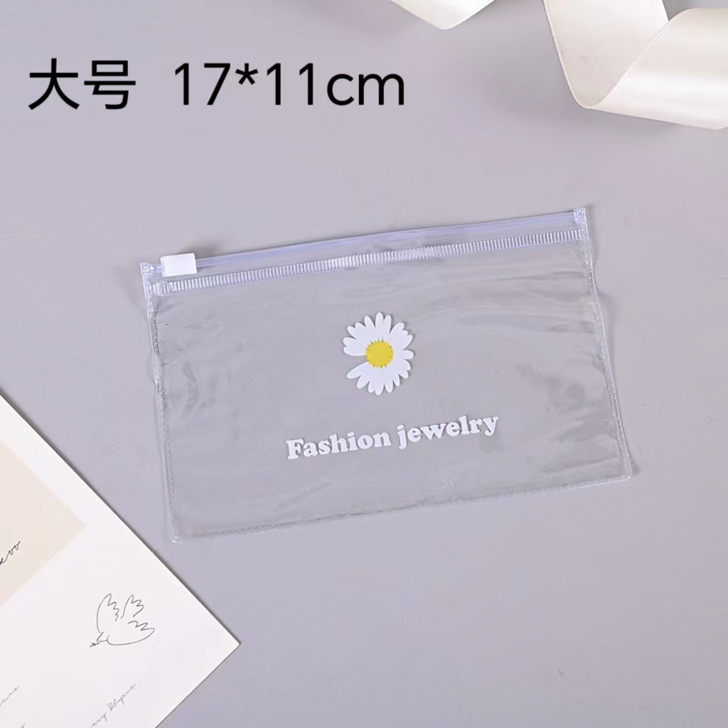 Estilo coreano fresco Margarita de plástico transparente Ziplock bolsa ropa interior bolsa de embalaje en stock al por mayor bolsa de embalaje de PVC