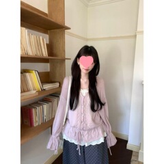 2025新款慵懒软糯抽绳V领显瘦针织开衫+无袖蕾丝吊带背心其它
