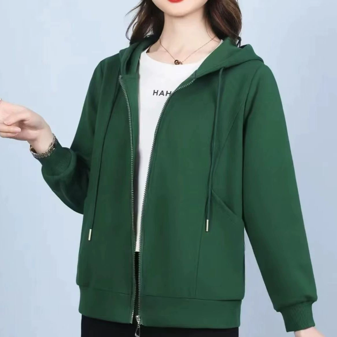 Трансграничный 2024 свитер женский осенью и зимой носить новый сплошной цвет кардиган с капюшоном с длинными рукавами свободная повседневная куртка